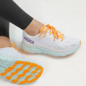Hoka One One White and Orange Athletic Shoes